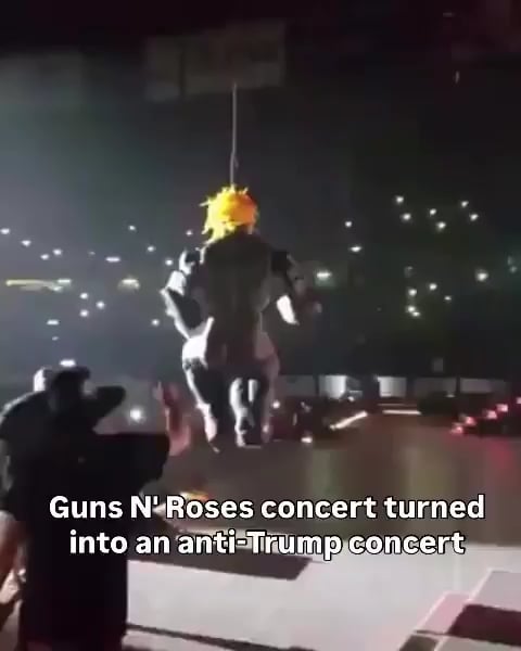 Guns N' Roses concert turned into an anti-Trump concert, and they along with the some audience, hung the giant Donald Trump and beat him up.
