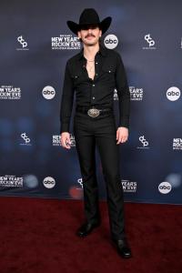 In this image released on December 31, 2025, Tucker Wetmore arrives at "Dick Clark's New Year's Rockin' Eve with Ryan Seacrest" 2026.