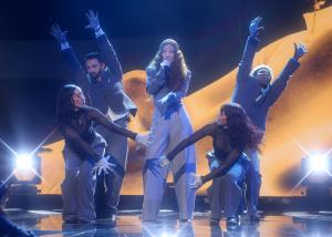 In this image released on December 31, 2025, Jess Glynne performs "Hold My Hand" onstage at "Dick Clark's New Year's Rockin' Eve with Ryan Seacrest" 2026.