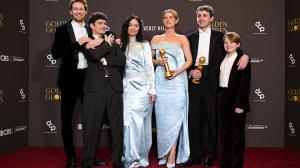 Joe Alwyn, Noah Jupe, Chloé Zhao, Jessie Buckley, Paul Mescal and Jacobi Jupe wins the Golden Globe for Best Motion Picture - Drama for "Hamnet" at the 83rd Annual Golden Globes held at The Beverly Hilton on January 11, 2026 in Beverly Hills, California.