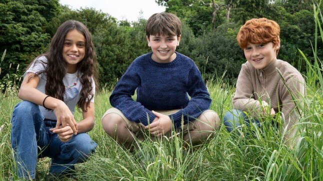 This image released by HBO shows actors, from left, Arabella Stanton, Dominic McLaughlin, and Alastair Stout, who will portray Hermione Granger, Harry Potter and Ron Weasley in the HBO series