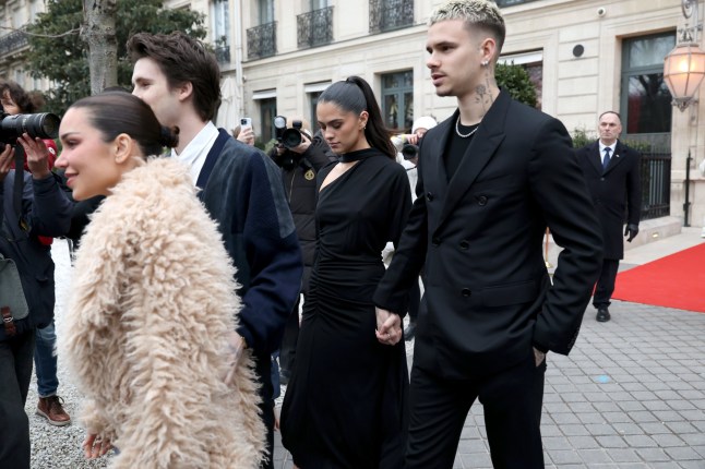 PARIS, FRANCE - JANUARY 26: Jackie Apostel, Cruz Beckham, Kim Turnball and Romeo Beckham are seen during the Haute Couture Spring Summer 2026 as part of Paris Fashion Week on January 26, 2026 in Paris, France. (Photo by Pierre Suu/GC Images)
