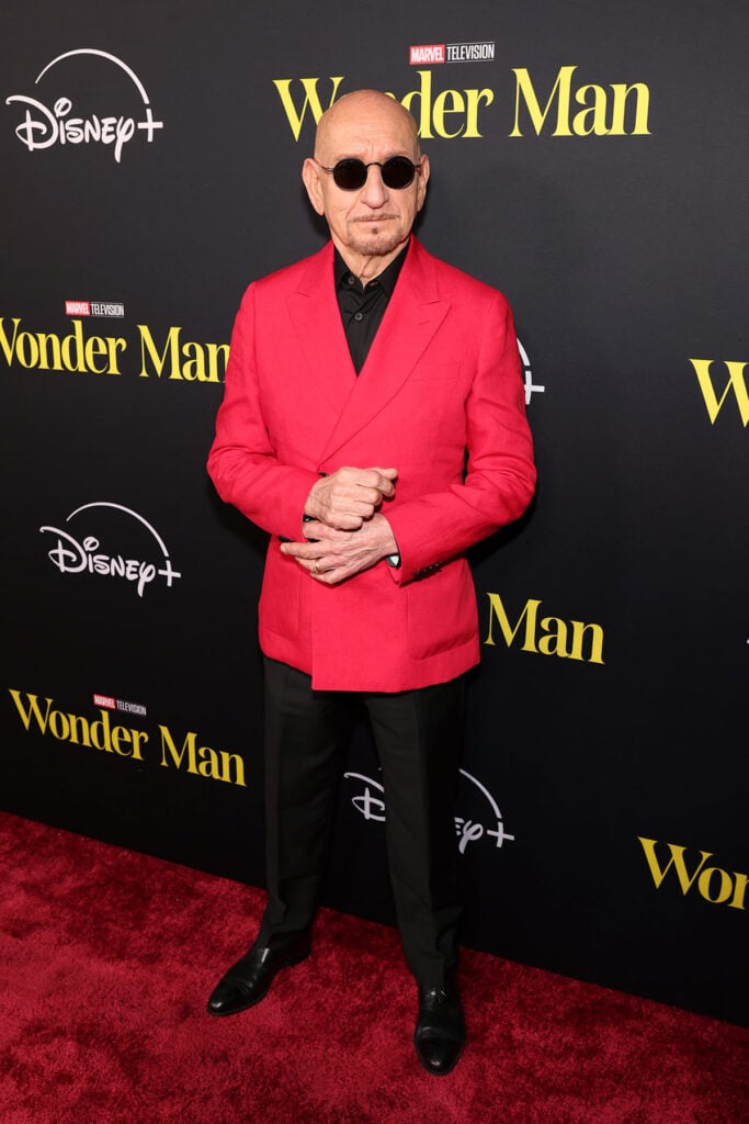 Sir Ben Kingsley attends the Wonder Man launch event, Sir Ben Kingsley, Sir Ben Kingsley Wonder Man premiere, Sir Ben Kingsley Paul Smith, Paul Smith Spring 2026 suit, Wonder Man premiere red carpet, Sir Ben Kingsley style, Avo Yermagyan stylist