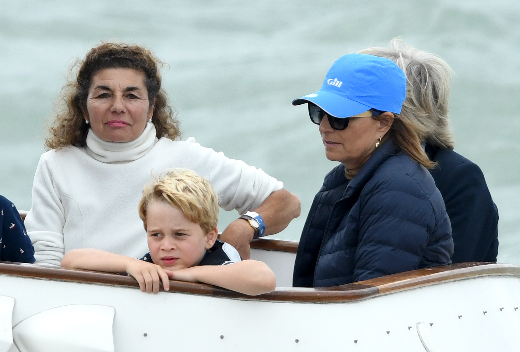 Prince George in a boat with Carole Middleton at the King's Cup Regatta in 2019