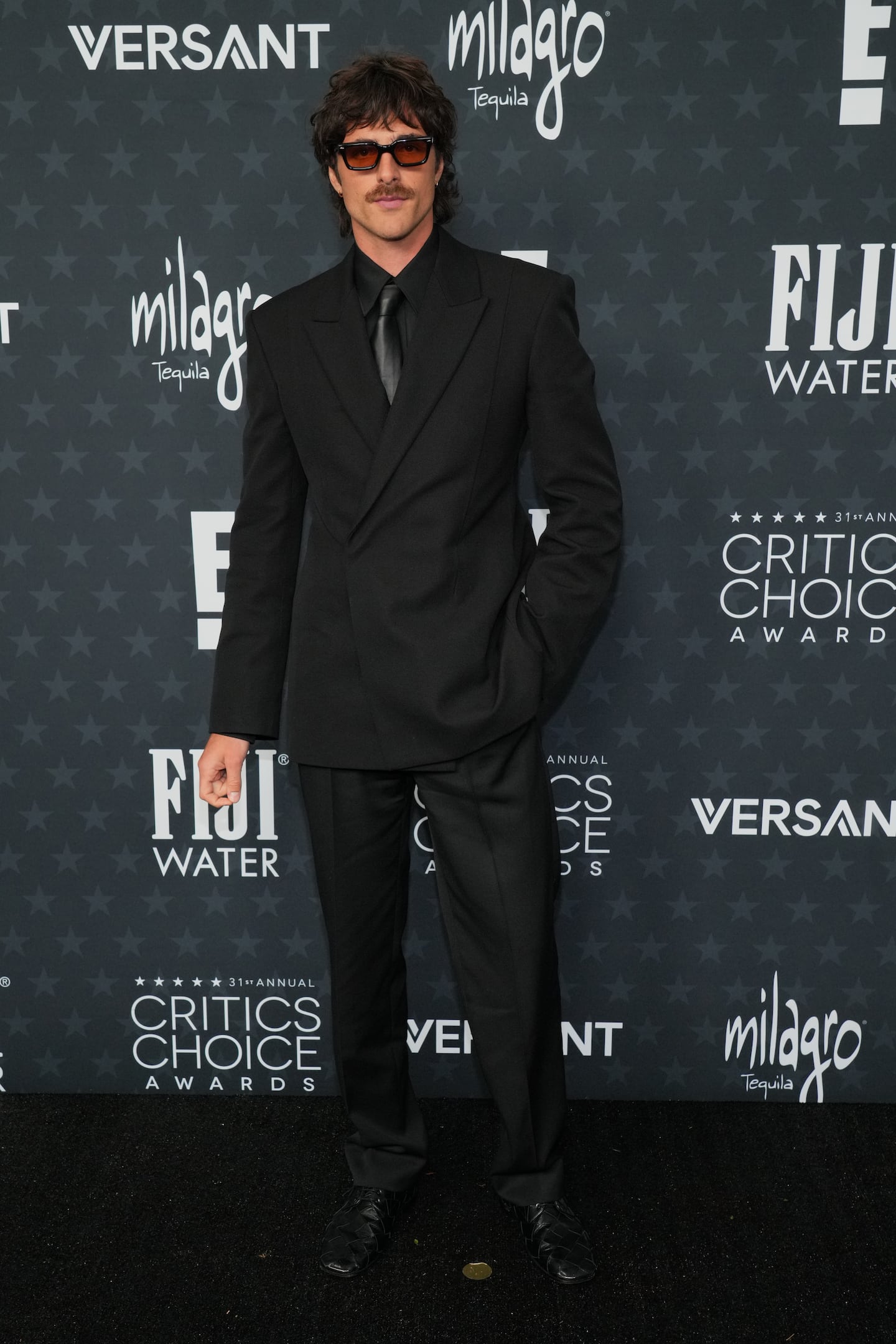 Jacob Elordi arrived at the 31st Annual Critics Choice Awards on Sunday at The Barker Hanger in Santa Monica, Calif.