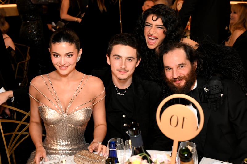Kylie Jenner, Timothée Chalamet, Odessa A'zion and Josh Safdie attend Moët & Chandon At The 83rd Annual Golden Globe Awards on January 11, 2026 in Los Angeles, California.