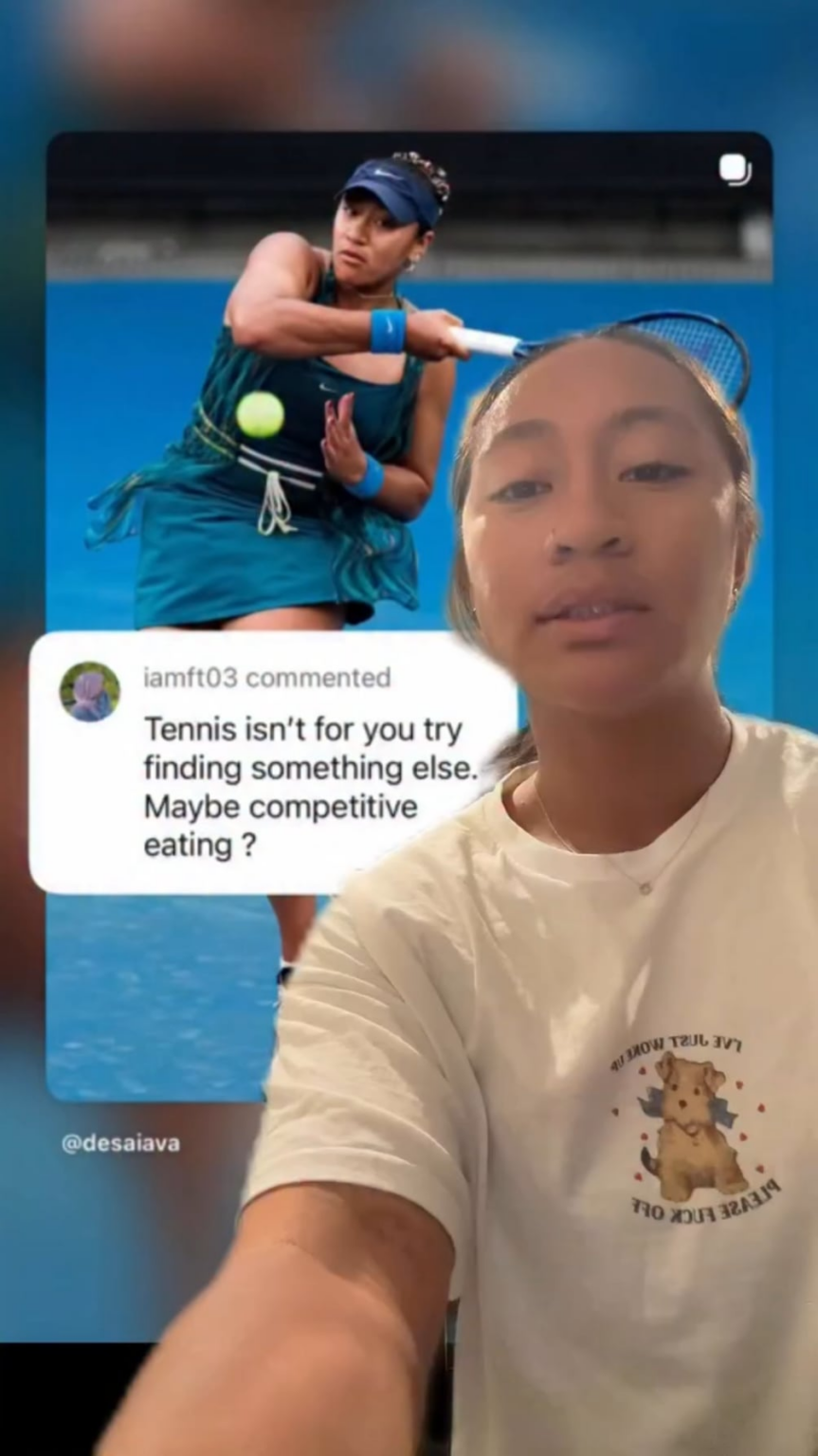 WTA player Destanee Aiava responds to a persistent hater who has been bodyshaming her and said she should take up competitive eating instead of professional tennis