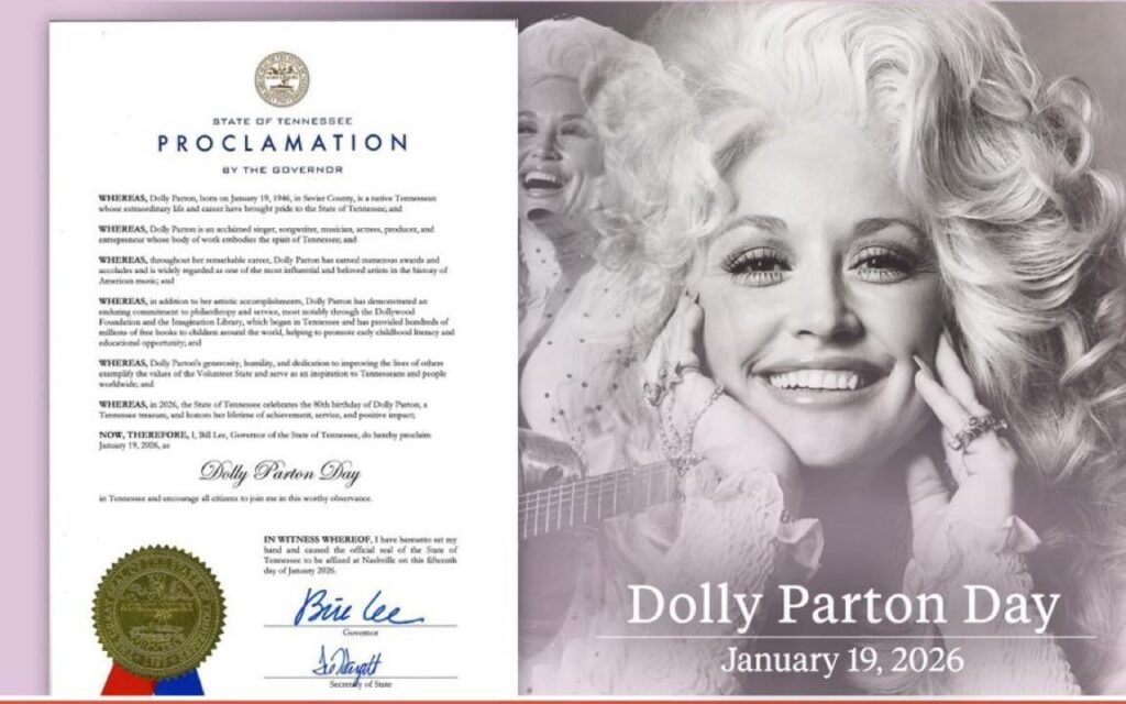 The state of Tennessee has declared January 19th, 2026, as Dolly Parton Day