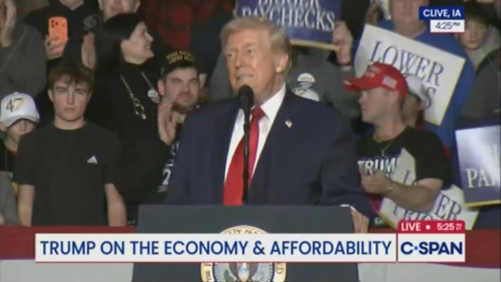 Trump began his speech in Iowa by asking his supporters whether he should run for another presidential term.