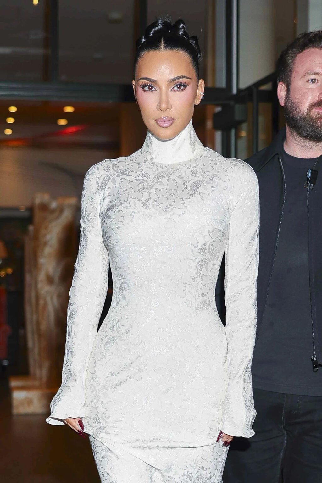 Kim Kardashian's Sparkly Side Boob-Baring Dress Is Slit All the Way to Her Hip