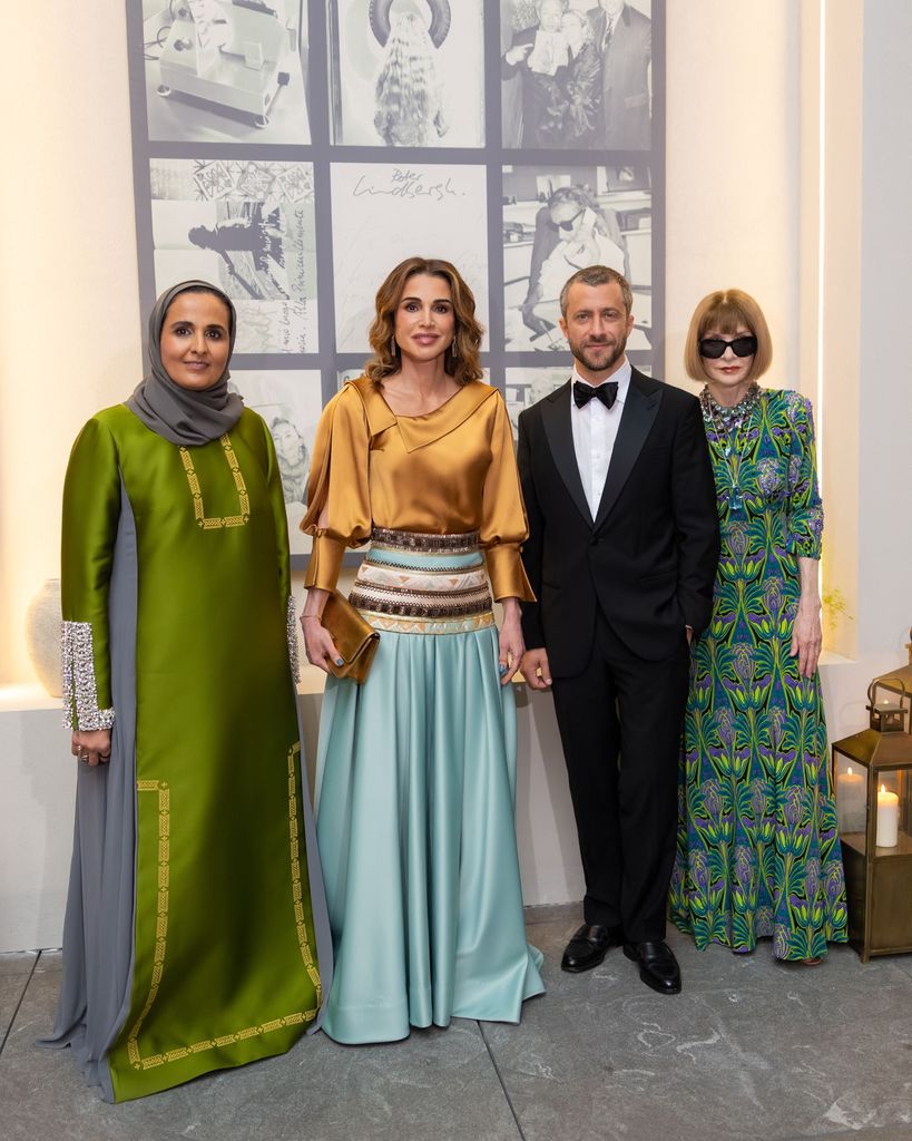 L-R : Qatar's Princess (sister of the Emir), Sheikha Al Mayassa bin Hamad Al Thani, Queen Rania Al Abdullah of Jordan, Francesco Carrozzini (son of Franca Sozzani) and Anna Wintour attend the inaugural Franca Fund Gala held on November 23, 2025 at the Museum of Islamic Art in Doha, Qatar.

