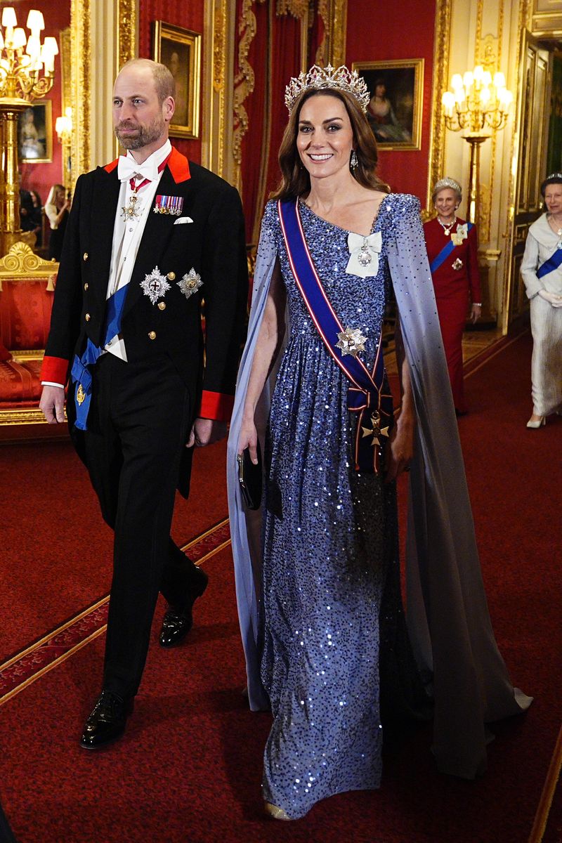 The Princess of Wales stunned in a sparkling blue dress with a cape, and debuted a tiara she had never worn before. 
