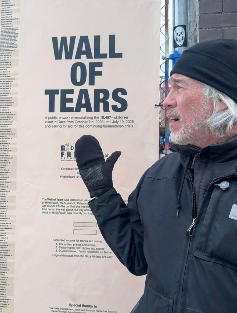 Wall of Tears: Newly erected 50ft Brooklyn mural by famed artist Phil Buehler pays tribute to over 18,000 children killed in Gaza