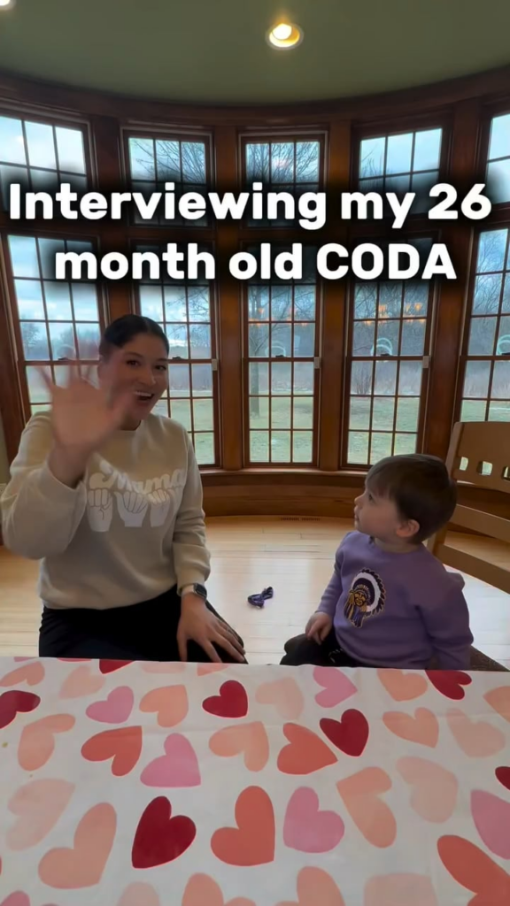Alaqua Cox (best known for playing Maya Lopez in Hawkeye and Echo) interviewing her 26 month old son, who is a CODA.