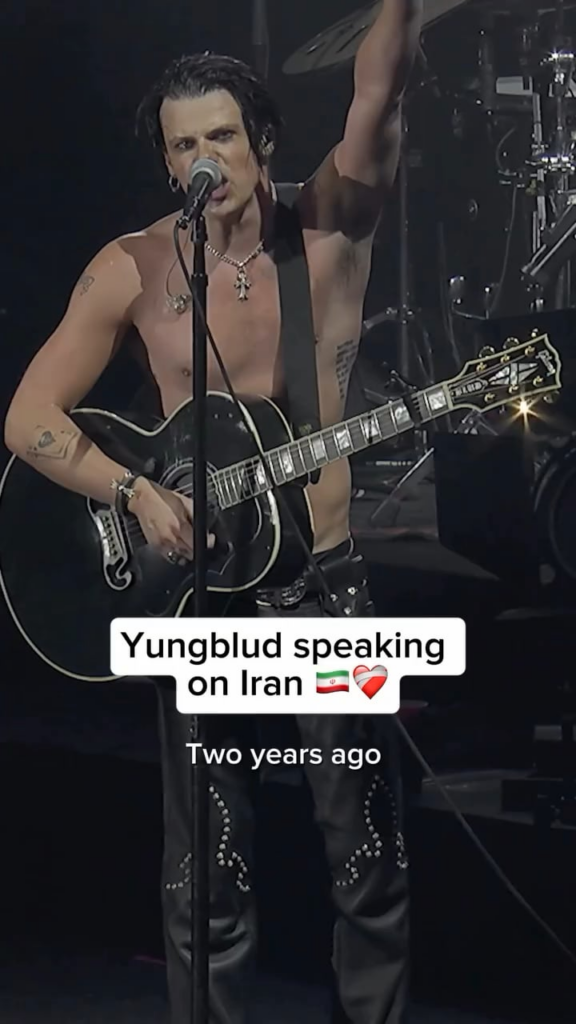 YUNGBLUD speaking on Iran last night during his concert