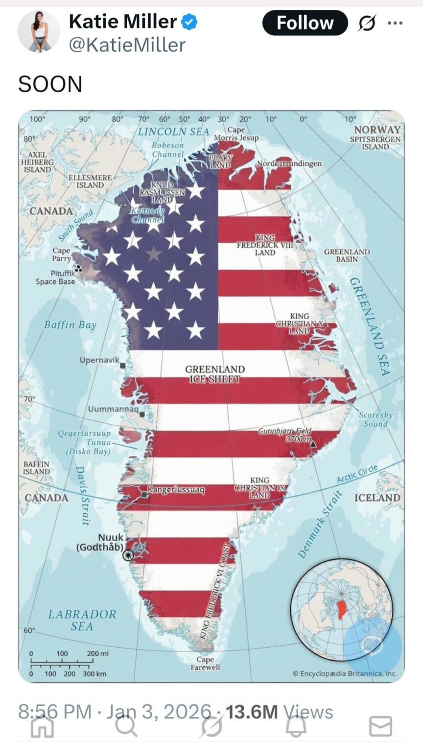 Stephen Miller’s wife, Katie Miller, posted this about the US planning to take over Greenland soon