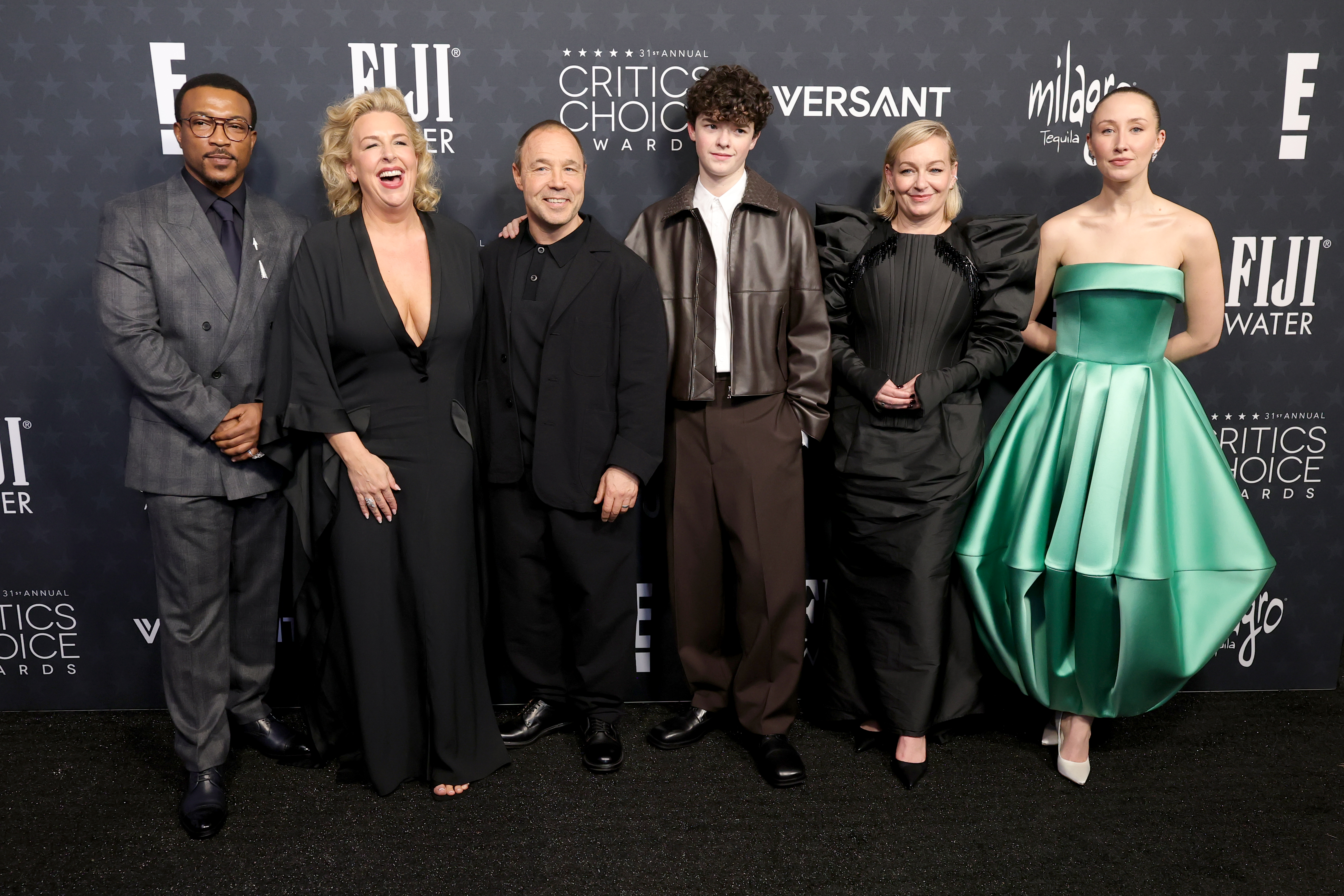 Ashley Walters, Hannah Walters, Stephen Graham, Owen Cooper, Christine Tremarco, and Erin Doherty attend the 31st Annual Critics Choice Awards at Barker Hangar on January 04, 2026 in Santa Monica, California