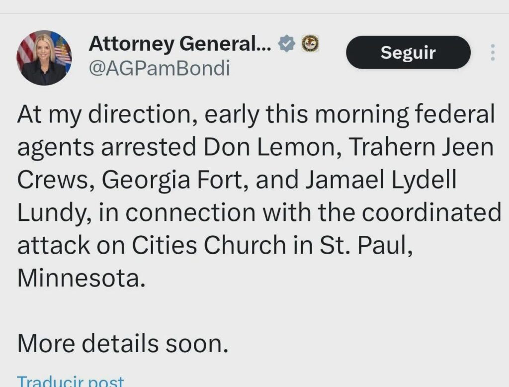Pam Bondi was the one who ordered the arrest of Don Lemon (after judge rejected charges against him), Georgia Fort, and others for the Church protests in Minneapolis