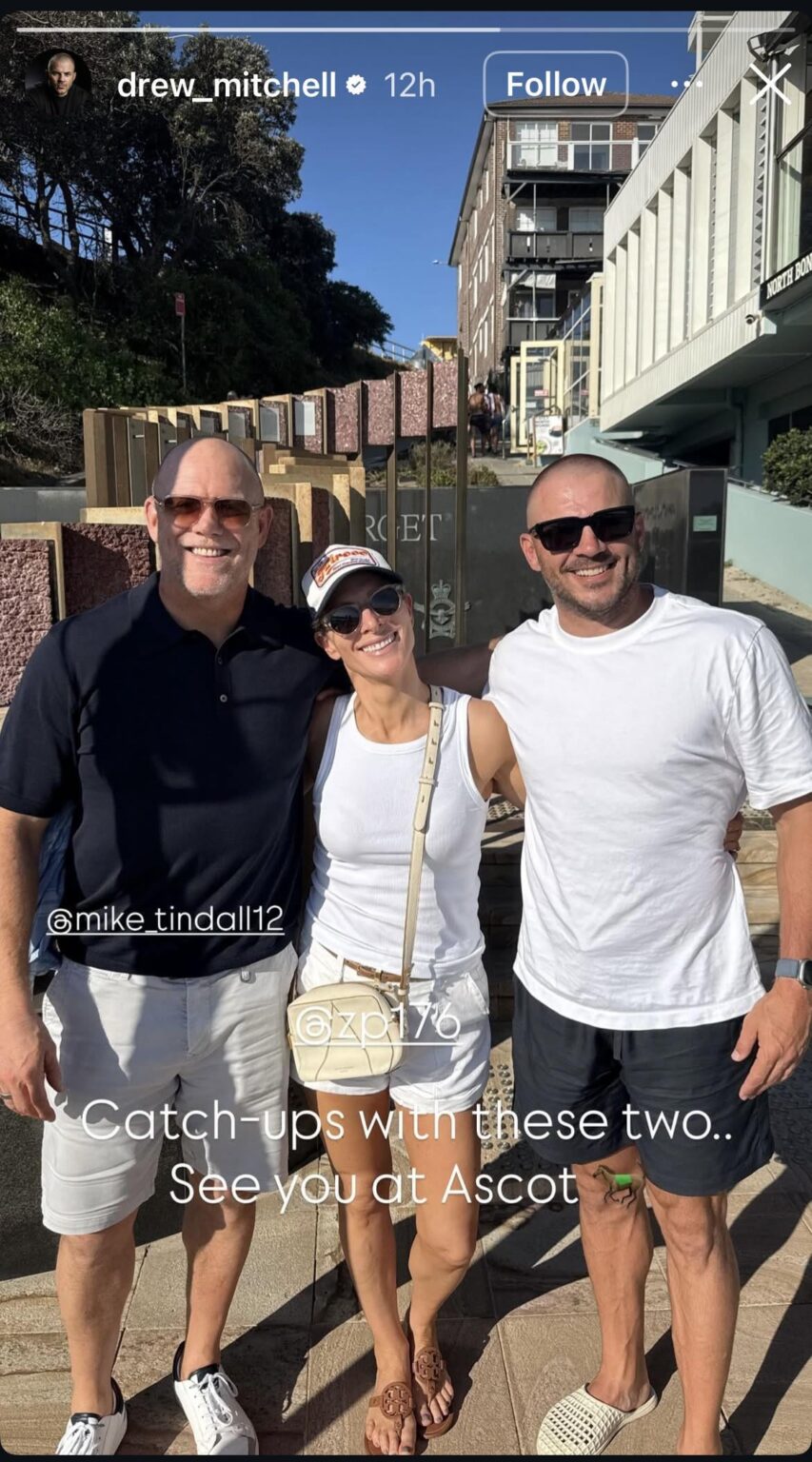 Zara and Mike Tindall are in Australia for the Magic Millions Polo & Show Jumping and were tagged in a photo with Australian rugby player Drew Mitchell
