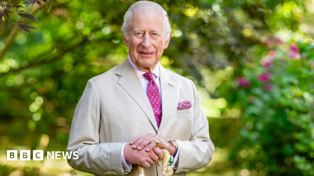 King’s film reveals his personal philosophy King Charles in a summer suit holds a shepherd's crook