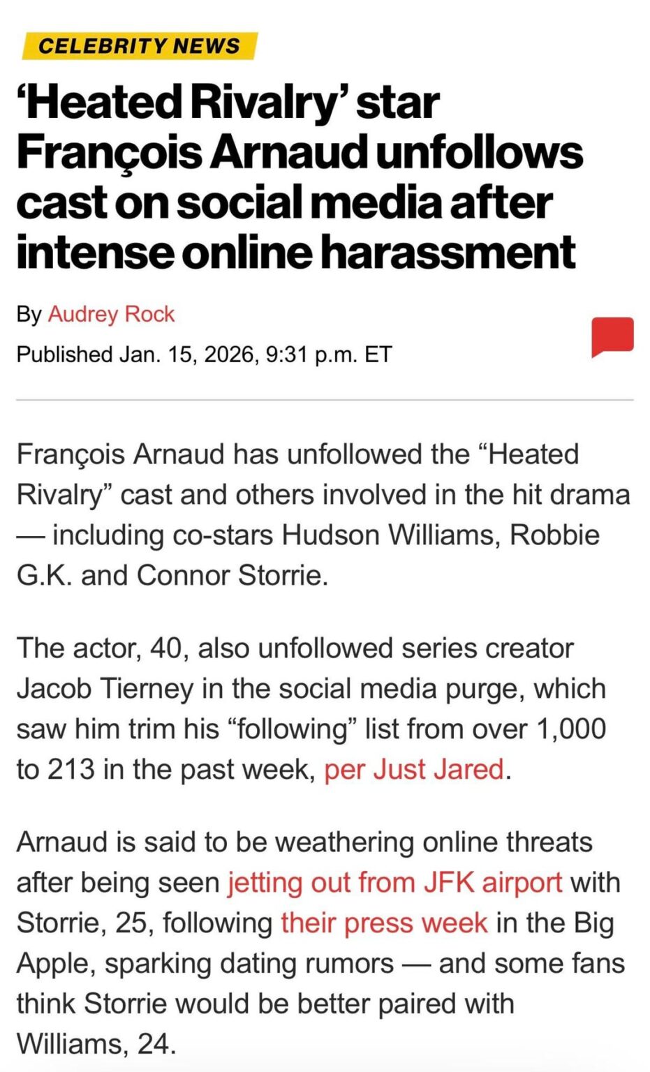 ‘Heated Rivalry’ star François Arnaud unfollows cast on social media after intense online harassment