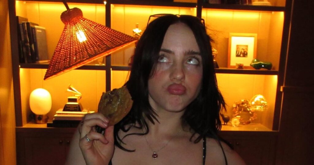 Billie Eilish Puts Her Curves on Display in a Plunging Polka Dot Top