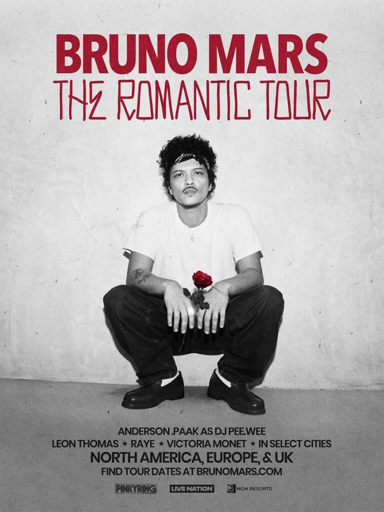 Bruno Mars to go on tour ‘The Romantic Tour’ featuring Anderson .Paak as DJ Pee .Wee, Leon Thomas, Raye, and Victoria Monet