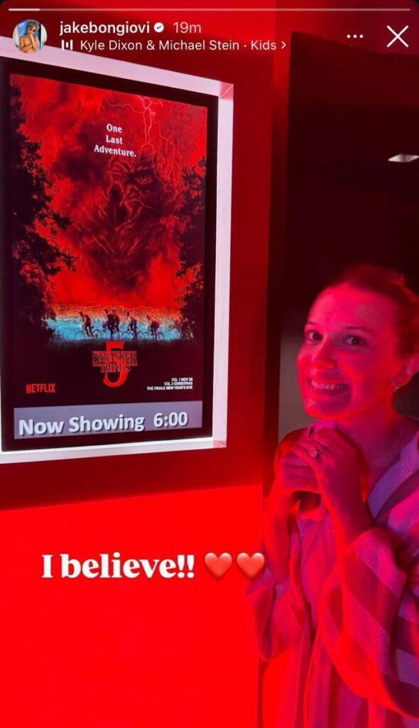 Jake Bongiovi supports wife Millie Bobby Brown for the ending of ‘Stranger Things’ Jake Bongiovi supports wife Millie Bobby Brown for the ending of 'Stranger Things'