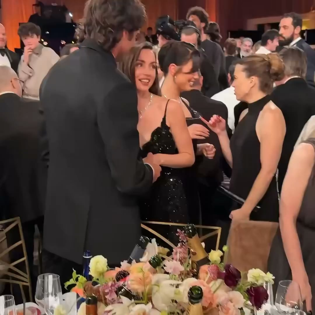 jacob elordi and ana de armas chatting at the 2026 golden globe awards