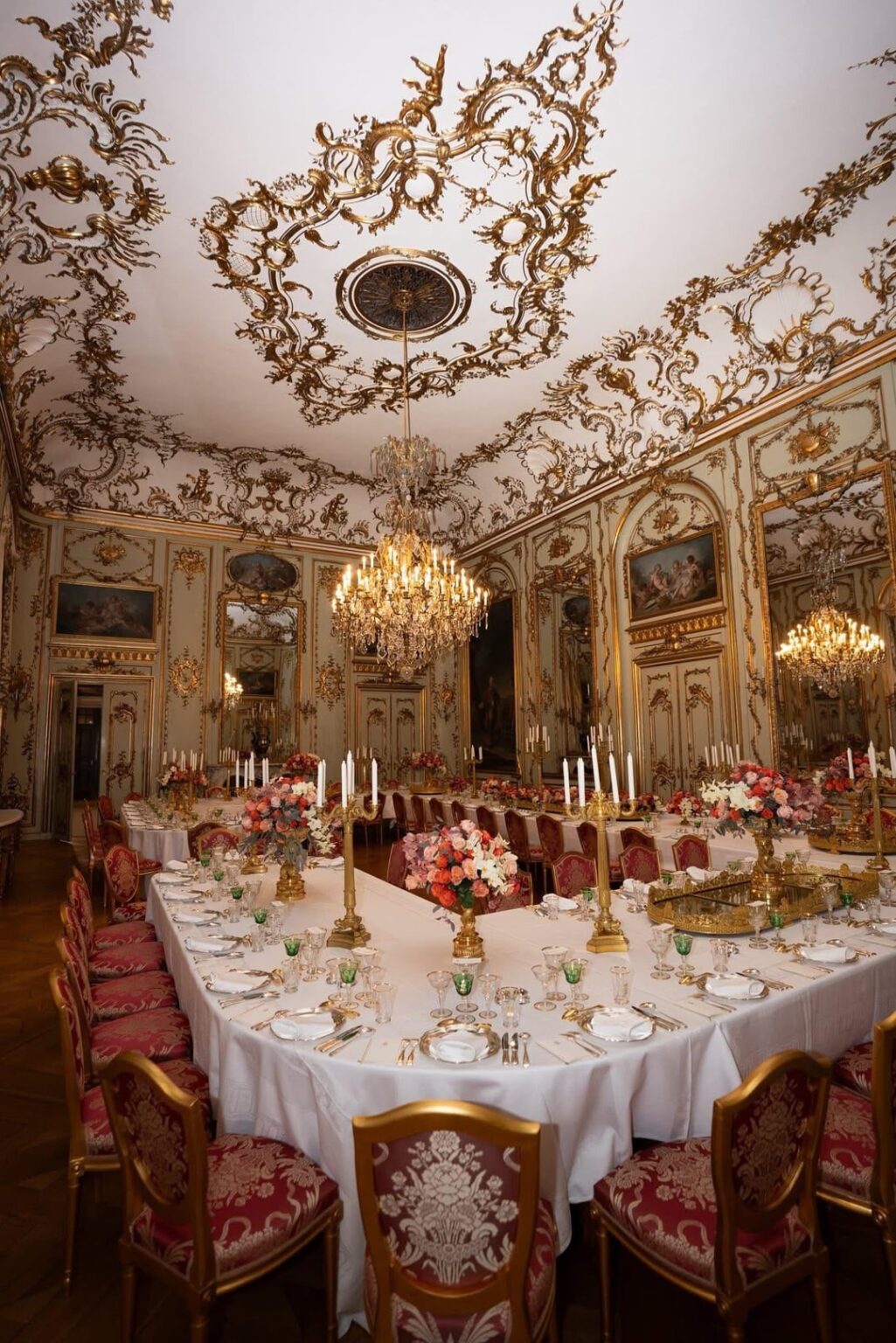 Inside the dining room at Amalienborg Palace set up for the Danish royals’ New Year’s Banquet