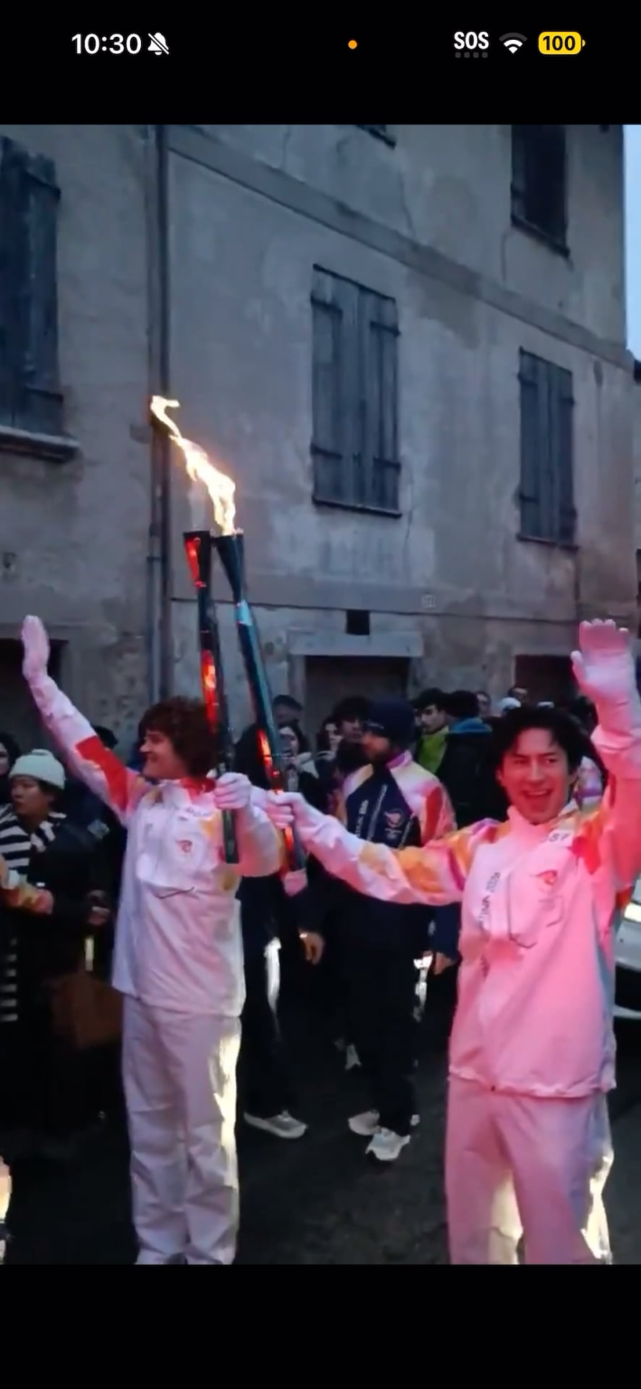 Hudson Williams and Connor Storrie at today’s Winter Olympic torch relay