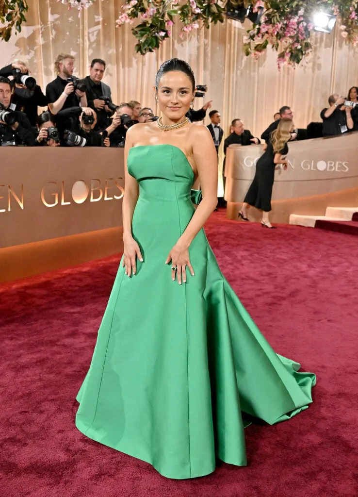 Chase Sui Wonders, Chase Sui Wonders Balenciaga, Balenciaga Golden Globe Awards, 2026 Golden Globe Awards red carpet, Balenciaga satin gown, Chase Sui Wonders red carpet