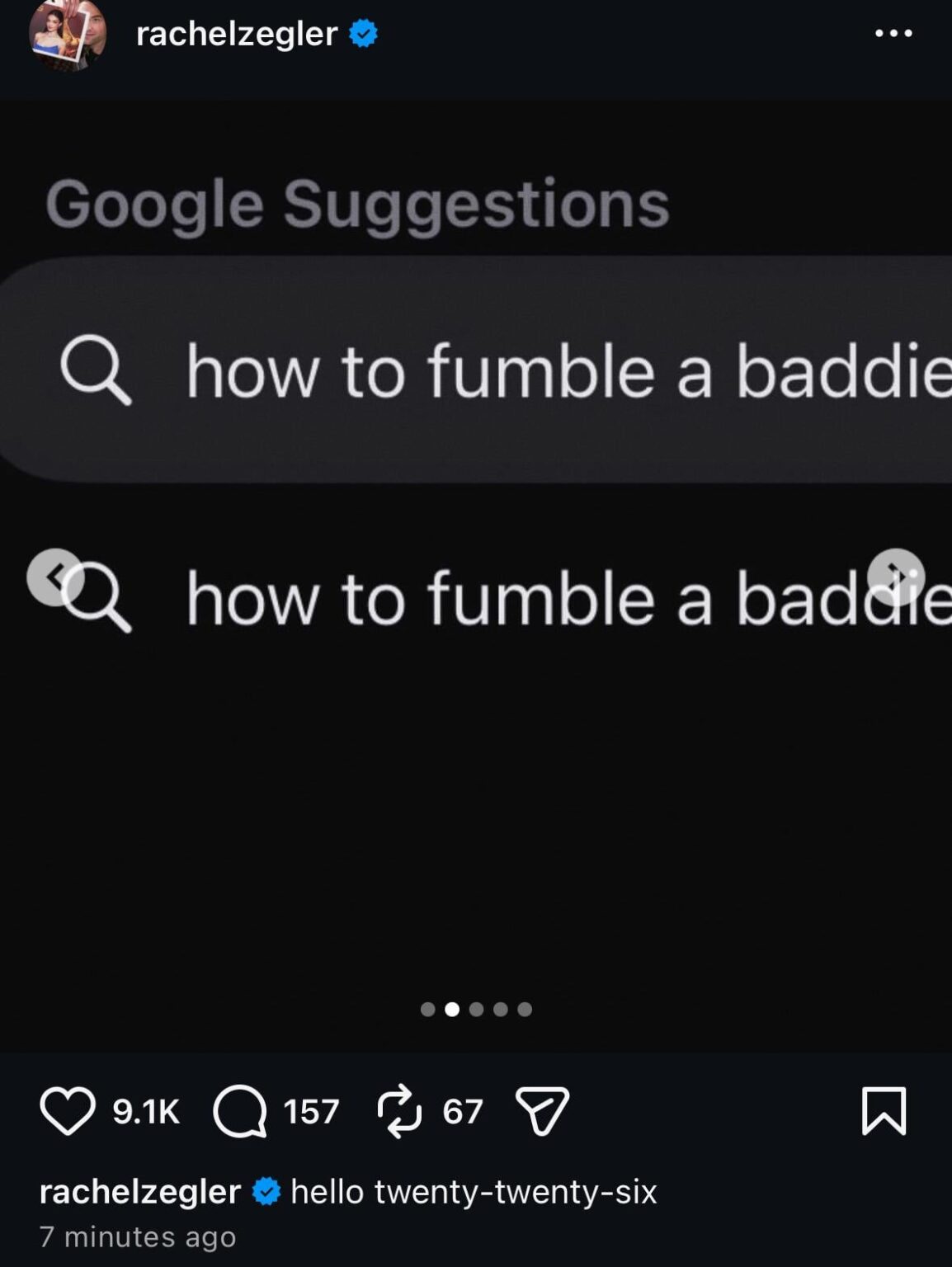 Rachel Zegler posts “how to fumble a baddie” on her New Years post