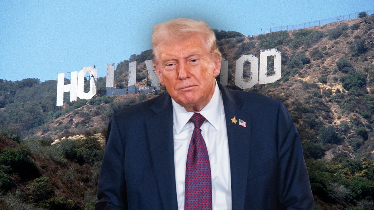 Donald Trump in front of Hollywood sign