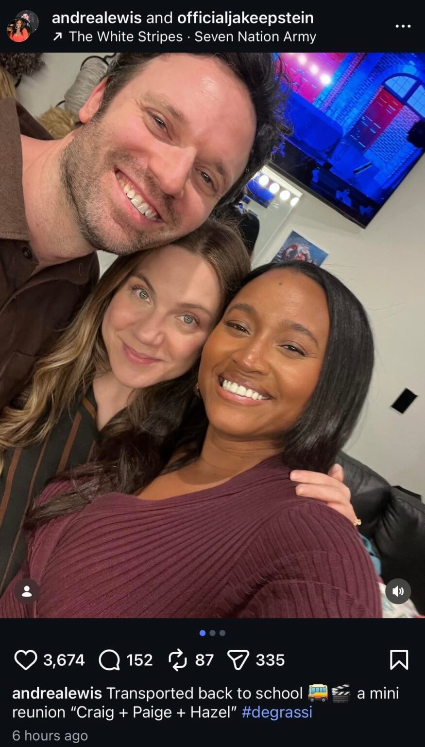 Jake Epstein, Lauren Collins and Andrea Lewis had a mini Degrassi reunion