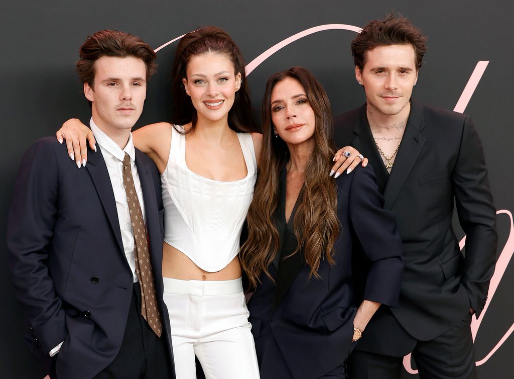 Cruz Beckham, Nicola Peltz Beckham, Victoria Beckham and Brooklyn Peltz Beckham attend the premiere of Lola