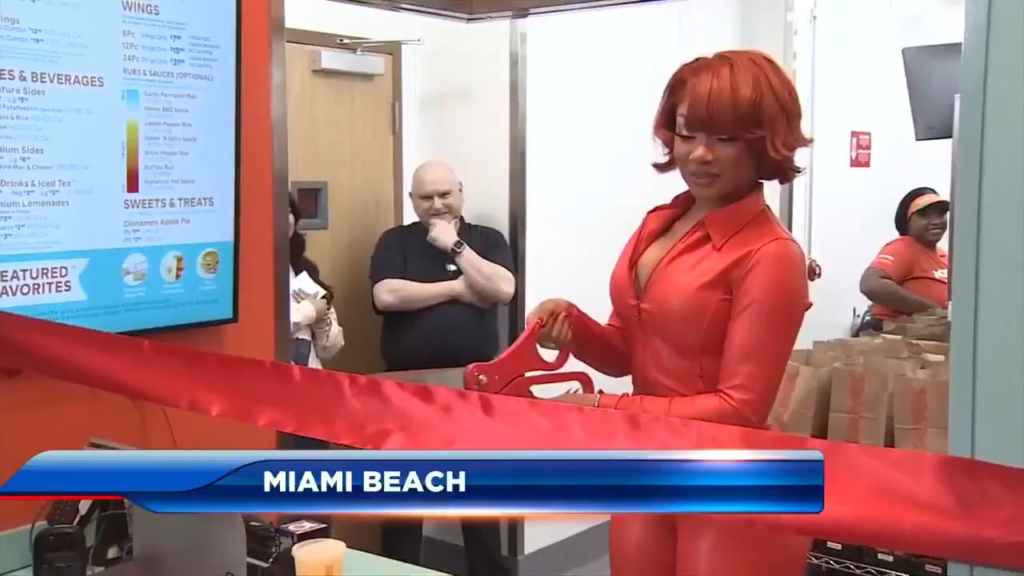 Megan Thee Stallion at the ribbon cutting for her Popeyes store in Miami