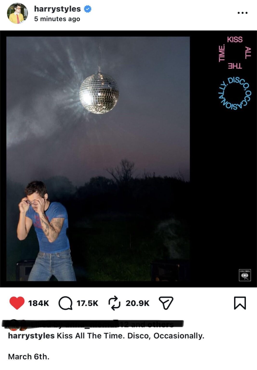 harry styles announced new album: Kiss All The Time. Disco, Occasionally.