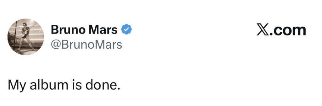 Bruno Mars announces that his next album is done
