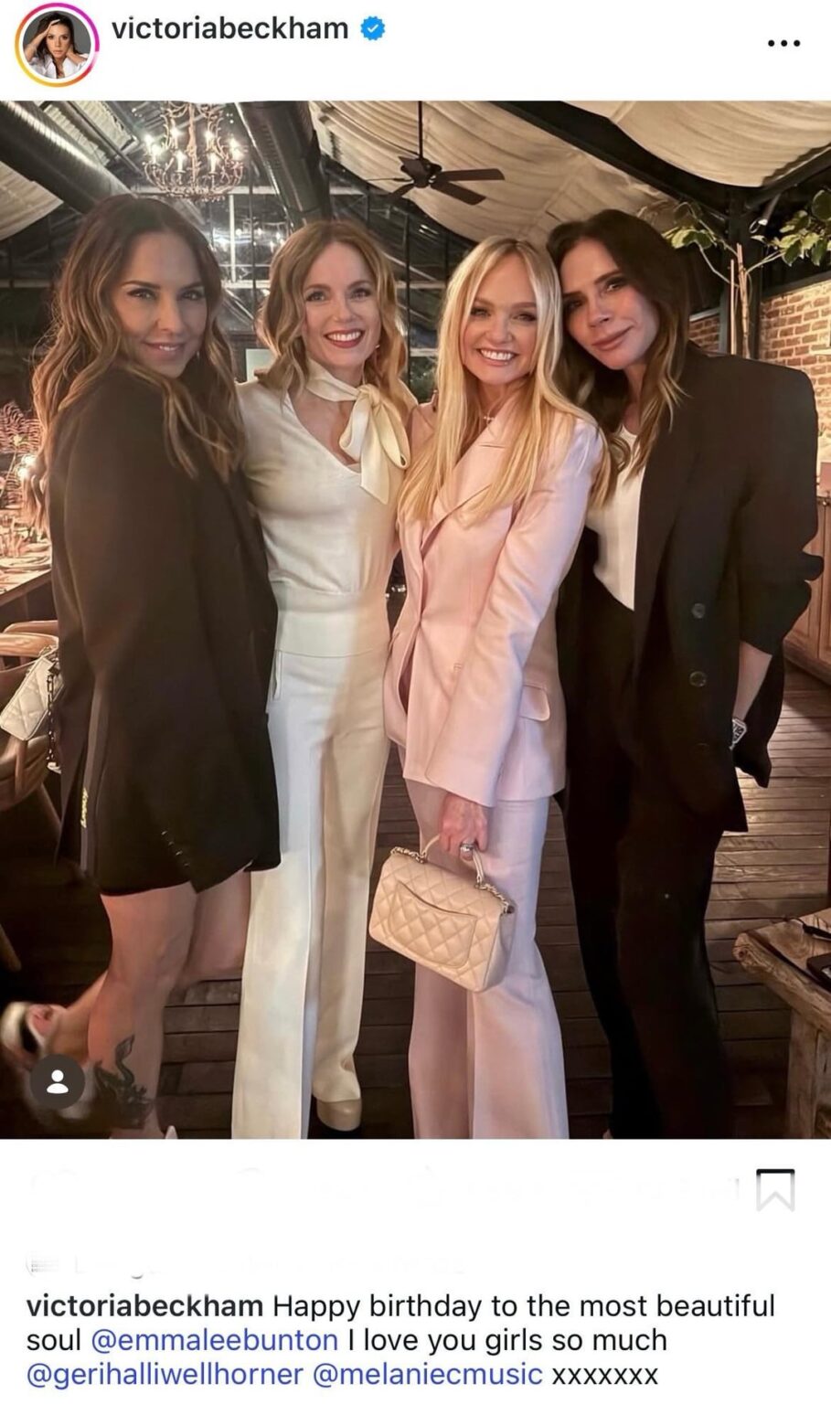 Victoria Beckham, Geri Halliwell, Mel C and Emma Bunton reunite to celebrate Emma’s 50th birthday