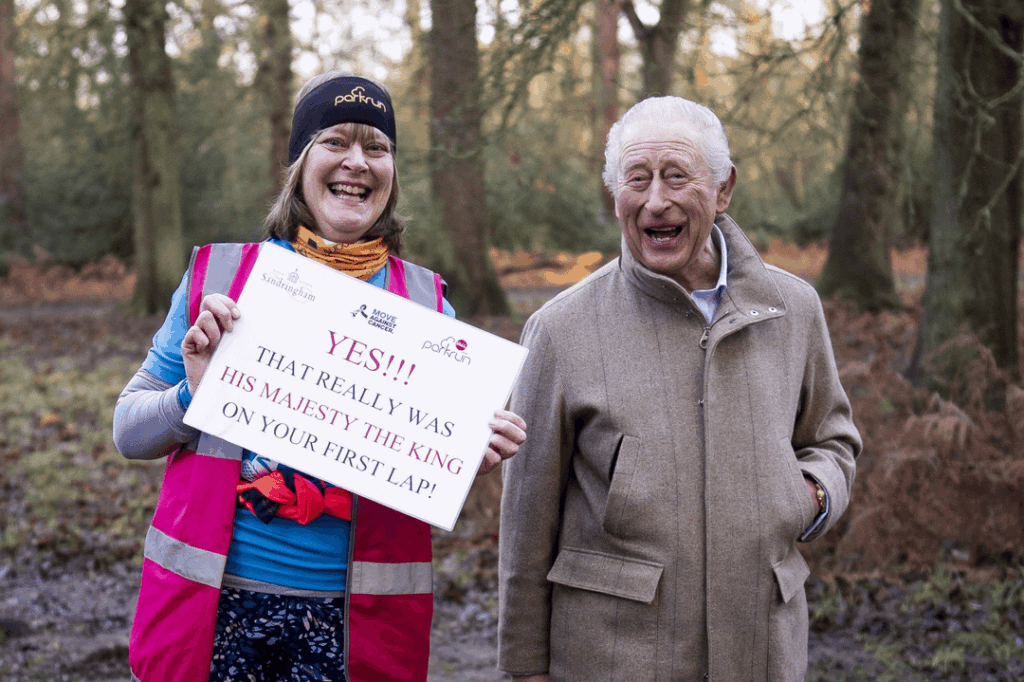 King Charles surprises runners on first lap of parkrun at Sandringham sponsored by 5K Your Way and Move Against Cancer