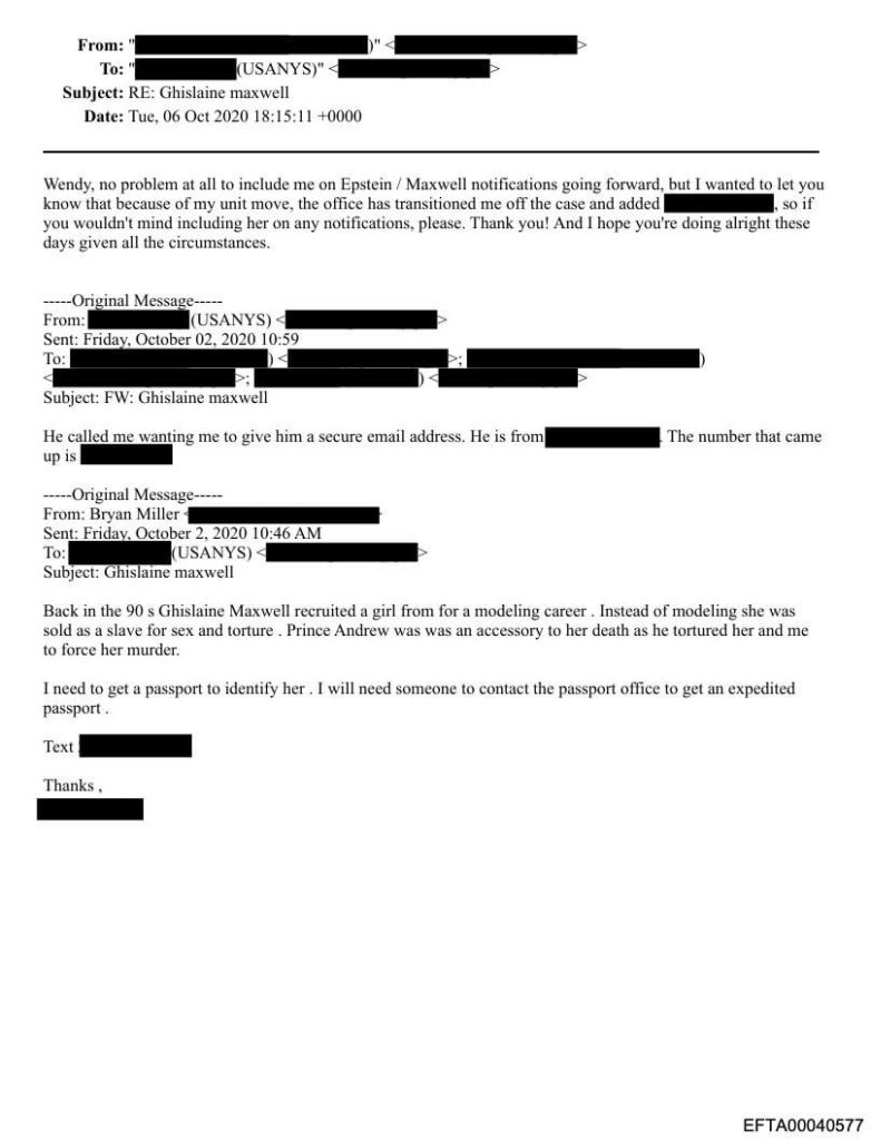 Tip email from Epstein files alleges Andrew tortured a girl and names him as accessory to her murder