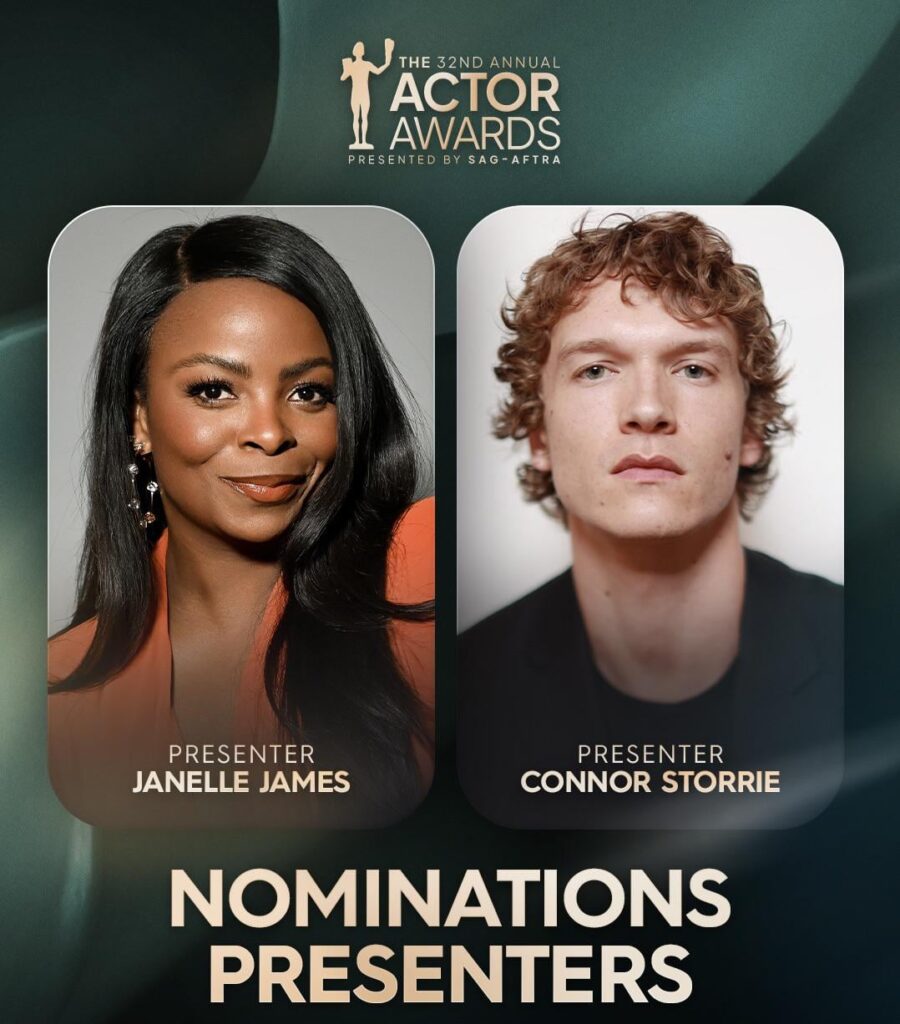 Janelle James and Connor Storrie will reveal the nominees for the 32nd Annual Actor Awards live this Wednesday at 10am PT on Netflix’s YouTube channel