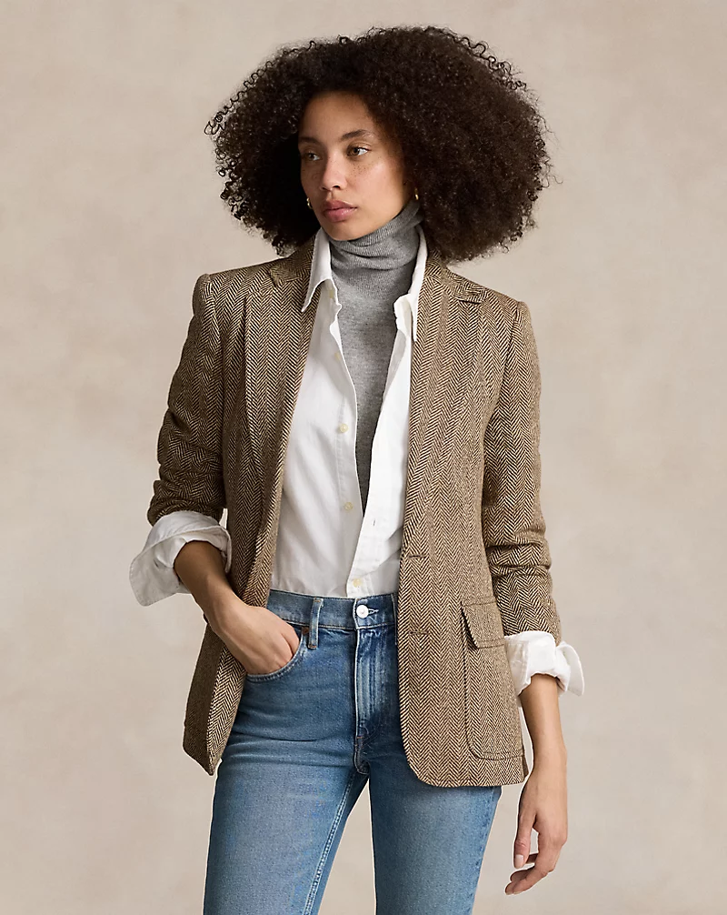 Single Breasted Herringbone Blazer