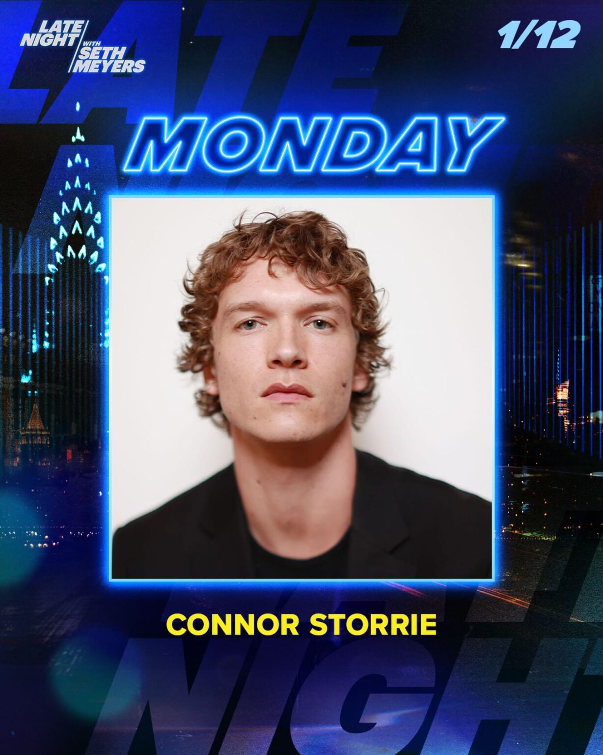 Connor Storrie, who portrays Ilya Rozanov on Heated Rivalry, will make his late-night TV debut on "Late Night with Seth Meyers" on Monday, January 12.