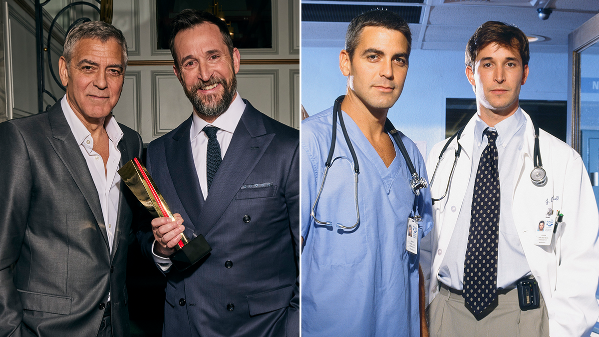 A split of Noah Wyle and George Clooney at the AARP awards and in "ER"