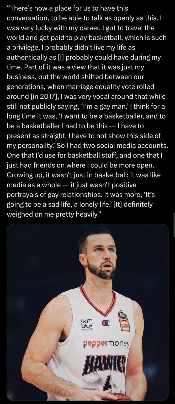 Former NBL star AJ Ogilvy comes out as gay:  I think for a long time it was, ‘I want to be a basketballer, and to be a basketballer I had to be this — I have to present as straight."