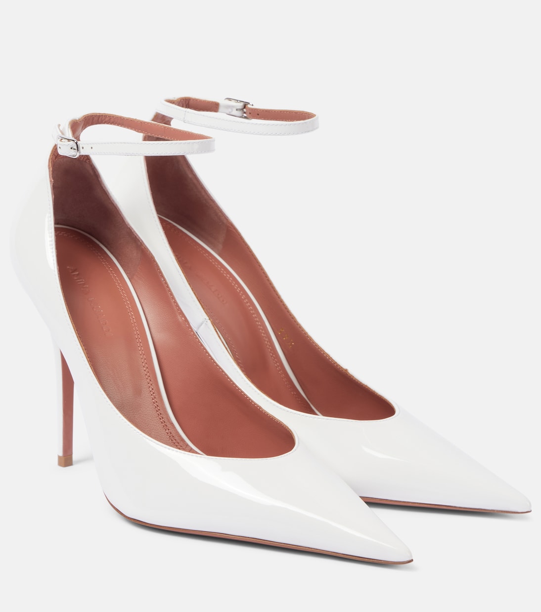 Anok 105 Patent Leather Pumps in White - Amina Muaddi
