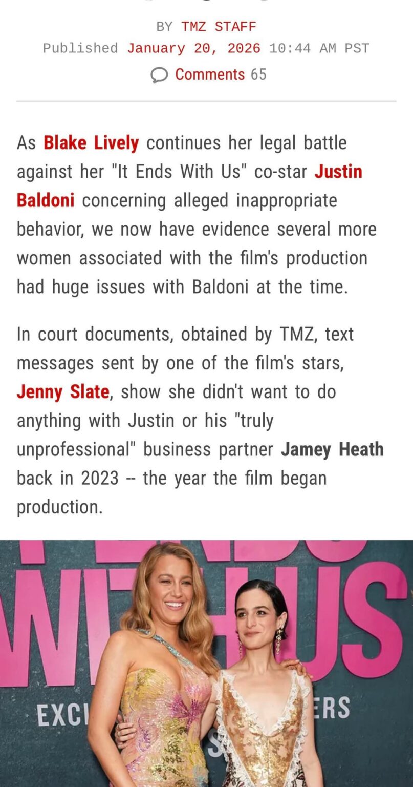 Jenny Slate on Justin Baldoni: "This has really been a disturbing shoot, and I'm one of many who feel this way... Justin is truly a false ally and I'm unwilling to do anything that promotes the image that he's crafting as a 'male feminist'... I have no words to describe what a fraud he is."
