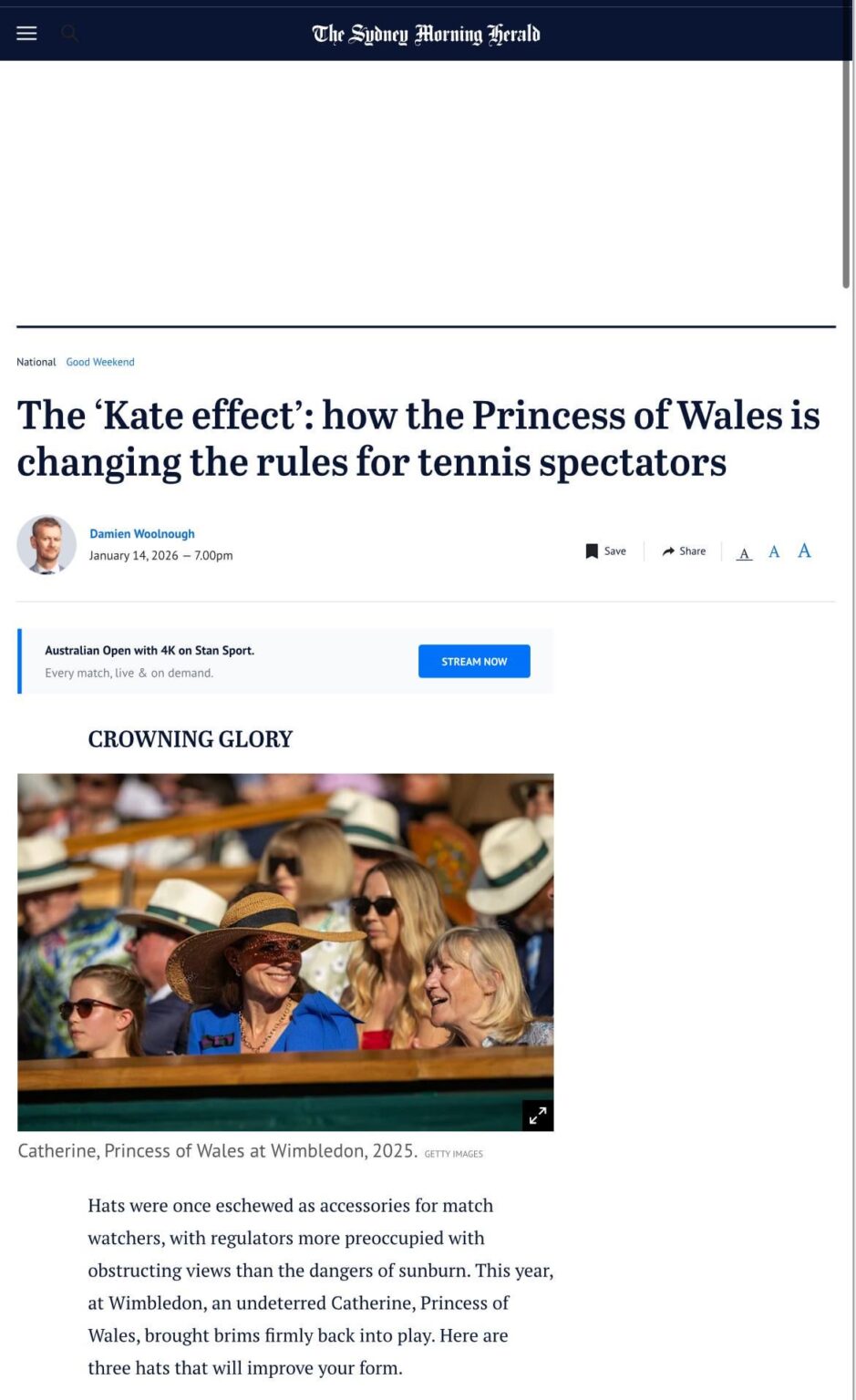 The ‘Kate effect’: how the Princess of Wales is changing the fashion rules for tennis spectators